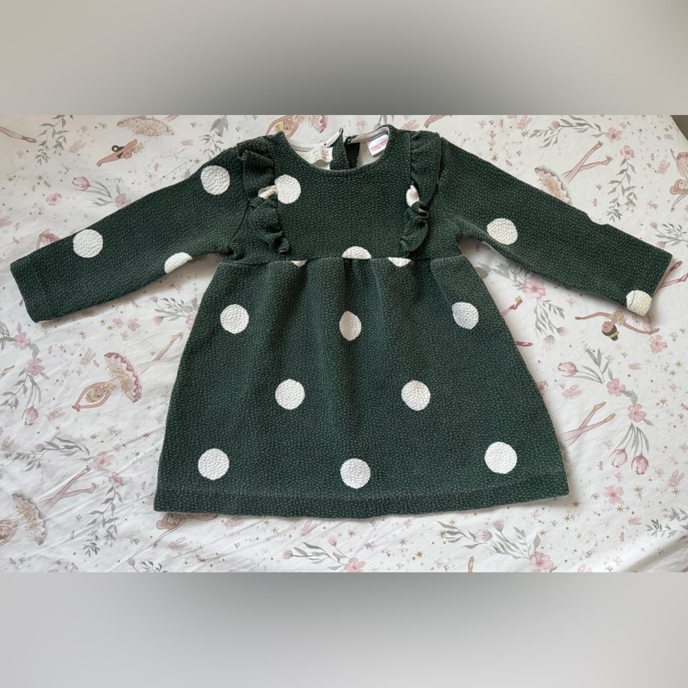 Zara Baby Emerald Green Polka Dot Dress 9–12M | Ruffle Detail Holiday